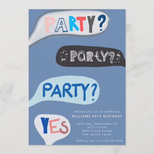 Fun Hand-Script Speech Bubble Birthday Invitation Einladung (Vorderseite)