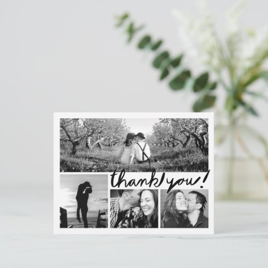 Fun Handwrite 4 Foto Collage Danke Postcard Postkarte (Stehend Vorderseite)