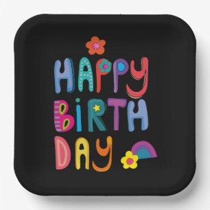Fun Happy Birthday farbenfrohe Typografie Pappteller