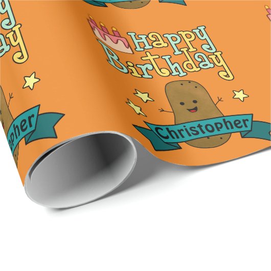 Fun Happy Birthday Potato Personalisiert Geschenkpapier (Rolleneckpunkt)