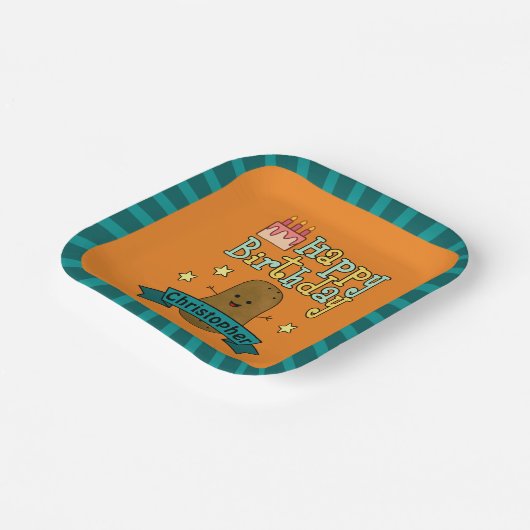 Fun Happy Birthday Potato Personalisiert Pappteller (Gewinkelt)