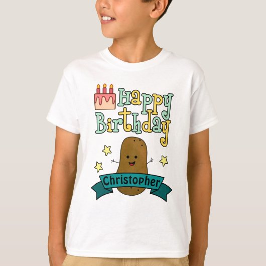 Fun Happy Birthday Potato Personalisiert T-Shirt (Vorderseite)