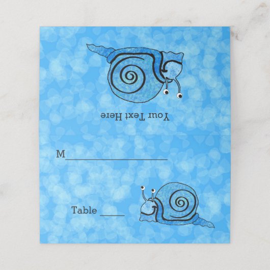 Fun Happy Blue Pattern Snail Bright Aqua Platzkarte (Außenseite Aufgefaltet)