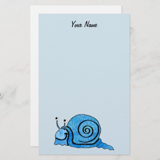 Fun Happy Cartoon Blue Snail on Light Blue Briefpapier (Vorne/Hinten)
