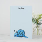 Fun Happy Cartoon Blue Snail on Light Blue Briefpapier (Stehend Vorderseite)