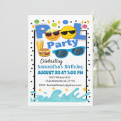 Fun Happy Face Birthday Pool Party Einladung (Stehend Vorderseite)