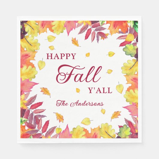 Fun Happy Fall Y'alle Herbst Blätter Papier Serviette (Vorderseite)