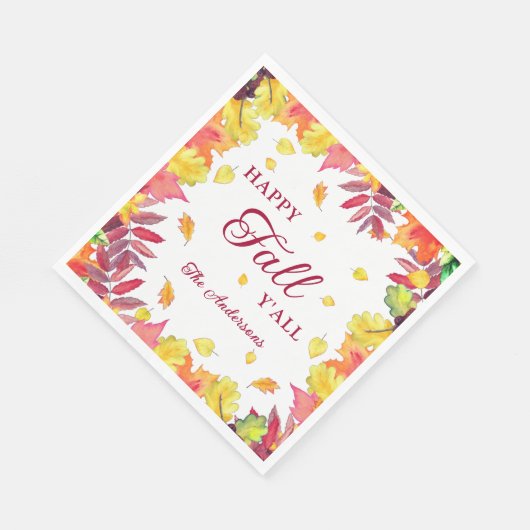 Fun Happy Fall Y'alle Herbst Blätter Papier Serviette (Ecke)