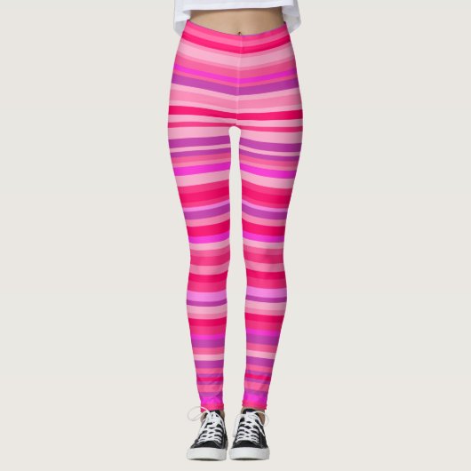 Fun, Happy, Girly Pink und Lila Streifenmuster Leggings (Vorderseite)
