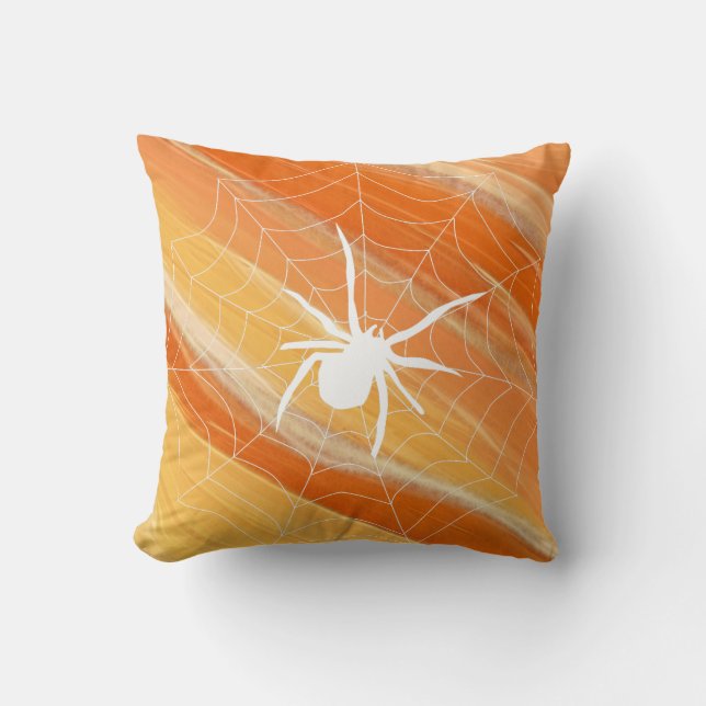 Fun Happy Halloween Black & Orange Spider Web Kissen (Vorderseite)