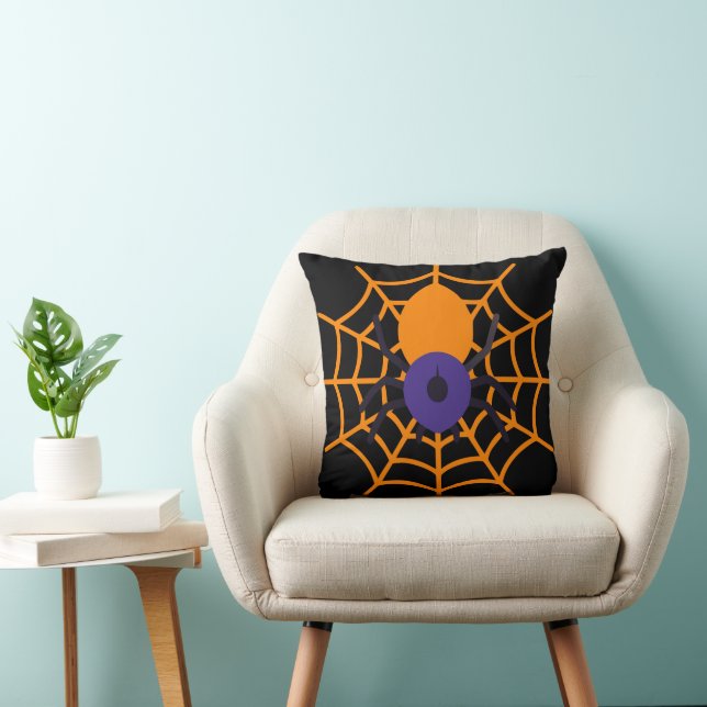 Fun Happy Halloween Black & Orange Spider Web Kissen (Stuhl )