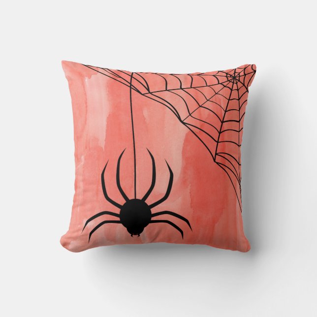 Fun Happy Halloween Watercolor Spider Web Kissen (Vorderseite)