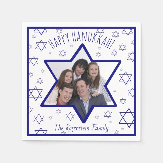 Fun Happy Hanukkah Blue & White Foto Serviette (Vorderseite)