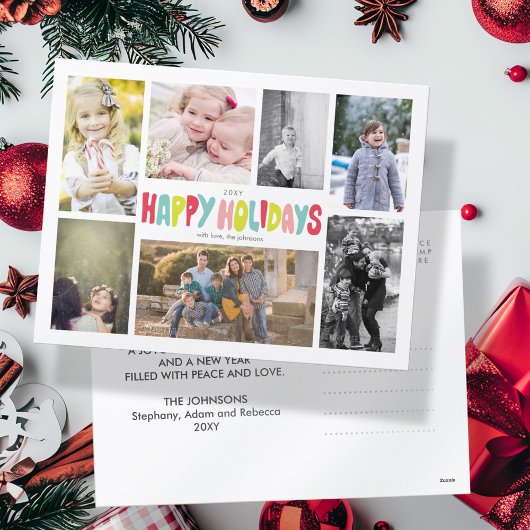 Fun Happy Holidays 7 Foto Collage Postkarte