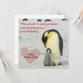 Fun Happy Mthers Day Pinguin auf Grußkarte Karte (Vorderseite/Rückseite Beispiel)