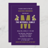 Fun Happy Oaster Bunny Rabbit Monogram Familiennam Einladung (Vorne/Hinten)