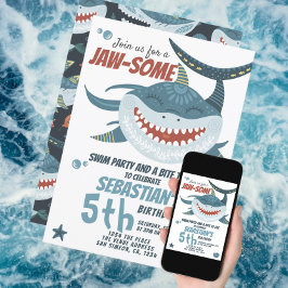 Fun Happy Shark Personalisiert Birthday Party Einladung