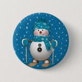 Fun Happy Skiing Snowman Button (Vorderseite)