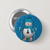 Fun Happy Skiing Snowman Button (Vorne & Hinten)