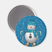 Fun Happy Skiing Snowman Magnet (Vorderseite/Rückseite)