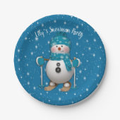 Fun Happy Skiing Snowman Pappteller (Vorderseite)