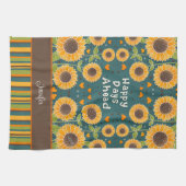 Fun Happy Sonnenblumen Streifen Individuelle Name  Geschirrtuch (Horizontal)