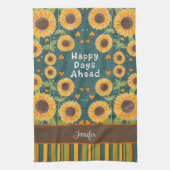 Fun Happy Sonnenblumen Streifen Individuelle Name Geschirrtuch (Vertikal)