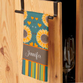 Fun Happy Sonnenblumen Streifen Individuelle Name Geschirrtuch