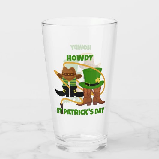 Fun Happy St Patricks Day HOWDY DIA DUIT Cowboy Glas (Rückseite)