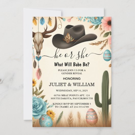 Fun Hat Farm Film USA Cowboy Gender Reveal Einladung (Vorderseite)