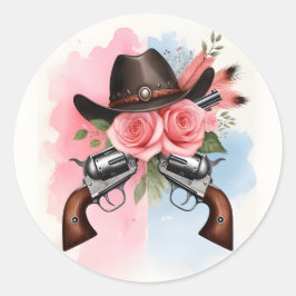 Fun Hat Farm Film USA Cowboy Gender Reveal Runder Aufkleber
