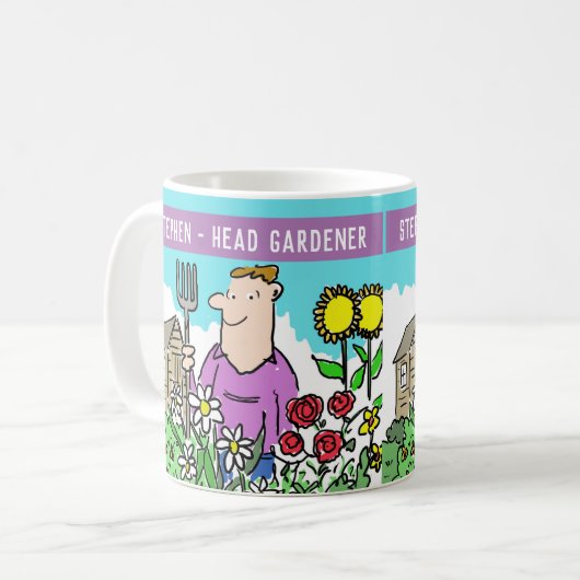 Fun Head Gärtner Tasse. Wählen Sie Ihren Namen. Kaffeetasse (Vorderseite Links)