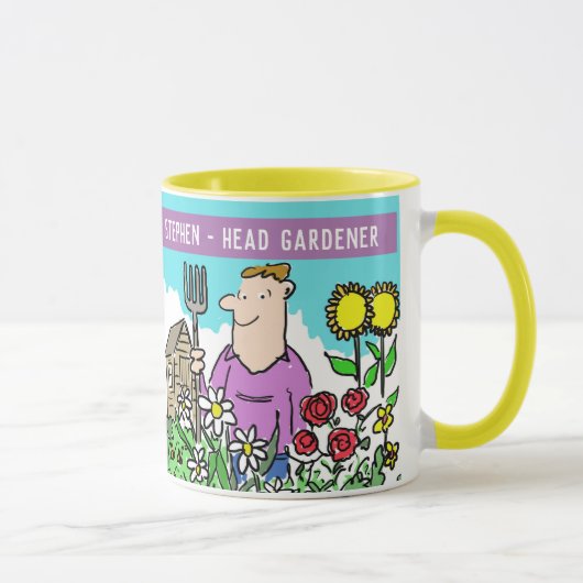 Fun Head Gärtner Tasse. Wählen Sie Ihren Namen. Tasse (Rechts)