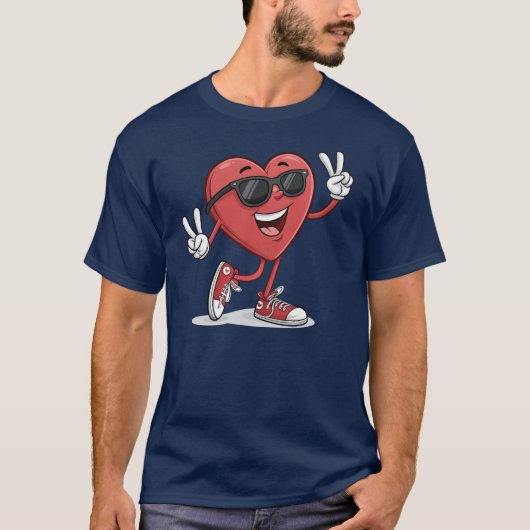 Fun Heart Cartoon mit Sonnenbrille Funny T-Shirt (Vorderseite)