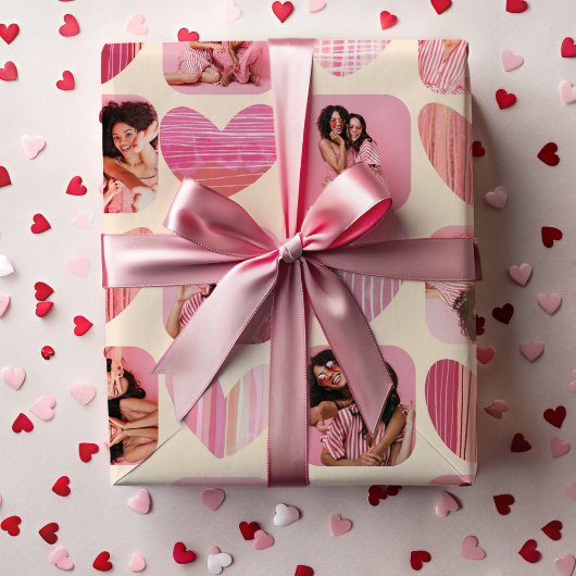 Fun Hearts & Foto Pink & Black Galentine Geschenkpapier Set