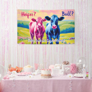 Fun Heifer oder Bull Gender Reveal Banner