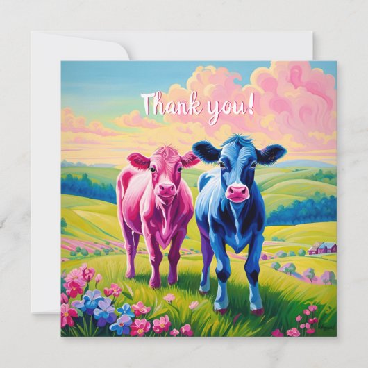 Fun Heifer oder Bull Gender Reveal Dankeskarte (Vorderseite)