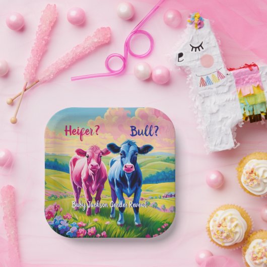 Fun Heifer oder Bull Gender Reveal Pappteller (Party)