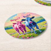 Fun Heifer oder Bull Gender Reveal Runder Pappuntersetzer (Angewinkelt)