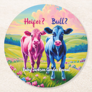 Fun Heifer oder Bull Gender Reveal Runder Pappuntersetzer