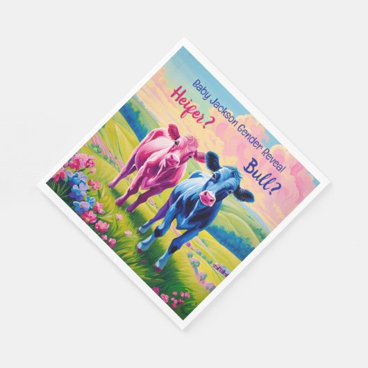 Fun Heifer oder Bull Gender Reveal Serviette (Ecke)