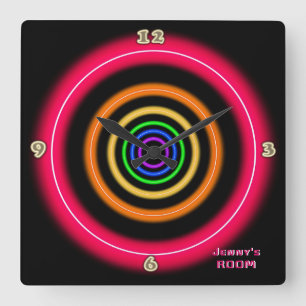 Fun Hell rosa Neon Personalisierte Mauer im Lichts Quadratische Wanduhr