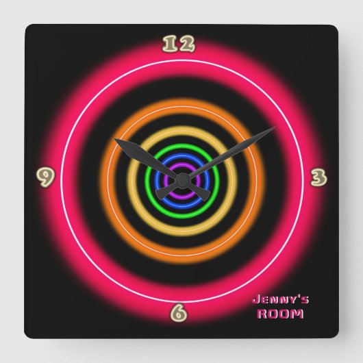 Fun Hell rosa Neon Personalisierte Mauer im Lichts Quadratische Wanduhr (Vorderseite)