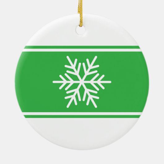 Fun Hellgrün weiße Rennstreifen Schneeflocke Keramik Ornament (Hinten)