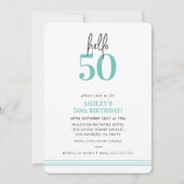 FUN hello 50 modern 50th birthday party mint Einladung (Vorderseite)
