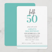 FUN hello 50 moderne 50. Geburtstagsparty Mint Einladung (Vorne/Hinten)