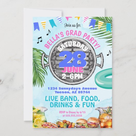 Fun High School Uni GRILLEN Pool Grad Party Einladung (Vorderseite)