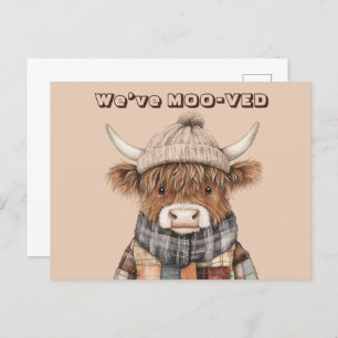Fun Highland Cow Cream Neue Adresse Postkarte
