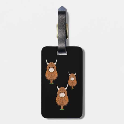 Fun Highland Cow Monogram Gepäckanhänger (Rückseite vertikal)