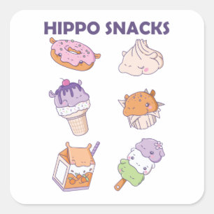 Fun Hippo Snacks Niedlich Kawaii Ästhetik Quadratischer Aufkleber